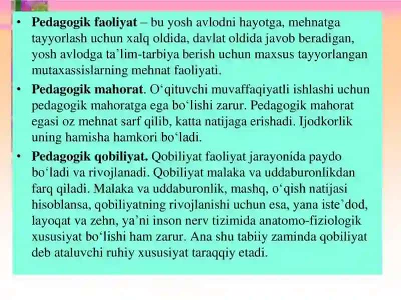 Pedagogik faoliyat haqida tushuncha 3