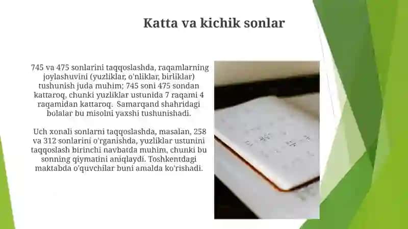 Uch xonali sonlarni o'qish yozish va taqqoslash 3