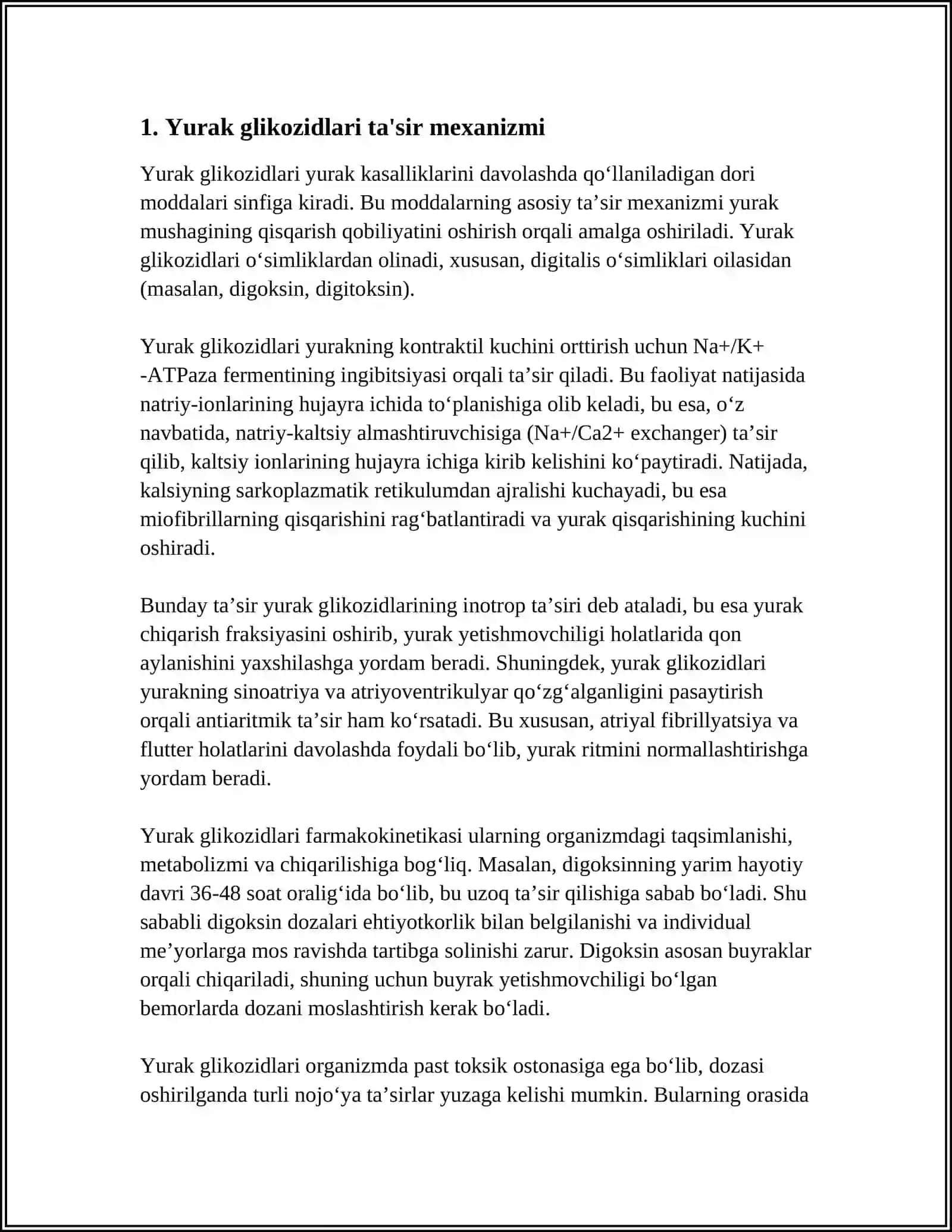 YURAK GLIKOZIDLARI ARITMIYAGA QARSHI TOJ TOMIRLAR YETISHMOVCHILIGIDA QO‘LLANILADIGAN GIPOTENZIV GIPERTENZIV DIURETIK DORI PREPARATLARINI QOLLANISHI RETSEPT YOZISH 3