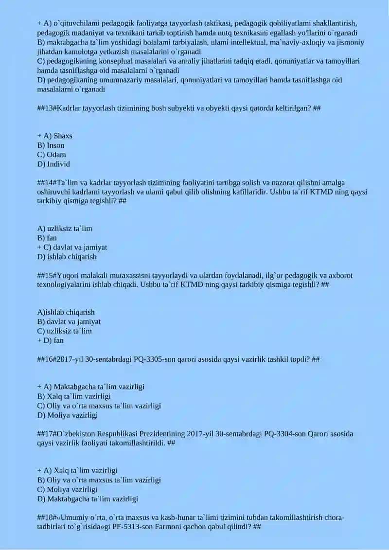 UMUMIY PEDAGOGIKA FANIDAN TEST SAVOLLARI 3