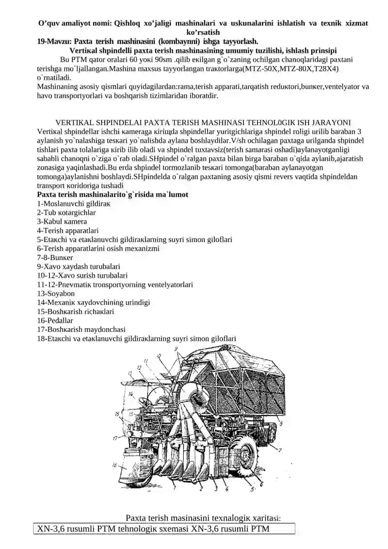 Paxta terish mashinasini (kombaynni) ishga tayyorlash 3