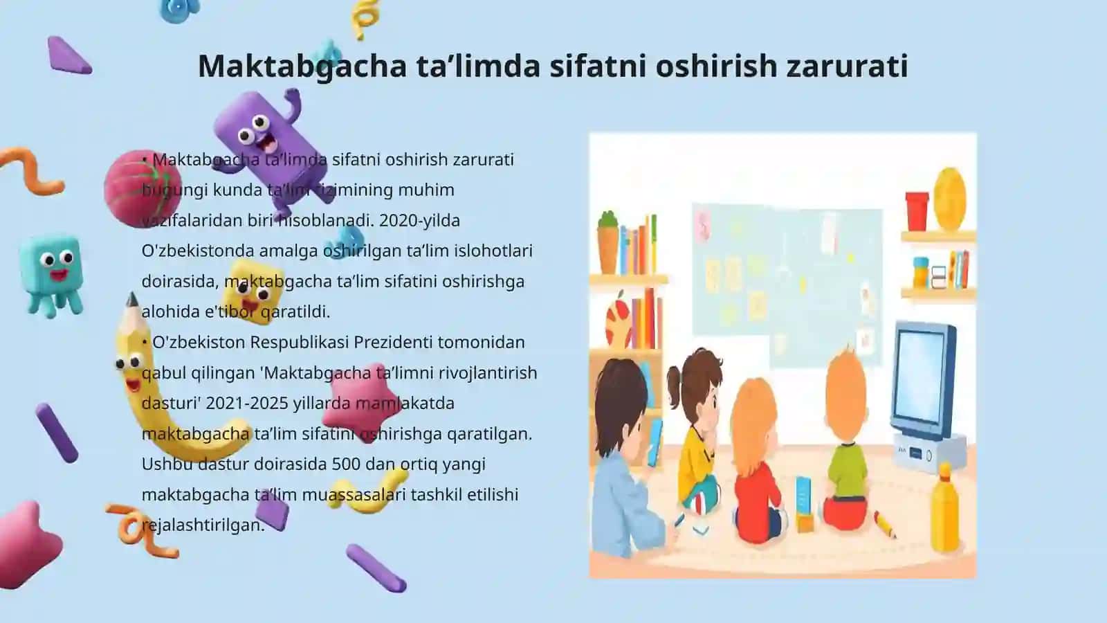 Maktabgacha taʼlim sifatini oshirish taʼlim tarbiya sifatini oshirish oʻyin va ilgʻor pedagogik texnologiyalarni qoʻllash 3