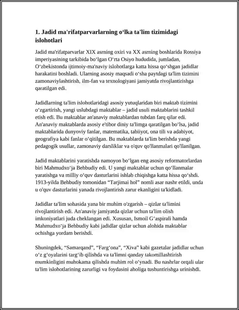 Jadid ma'rifatparvarlarning oʻlka tizimidagi islohotlari 3