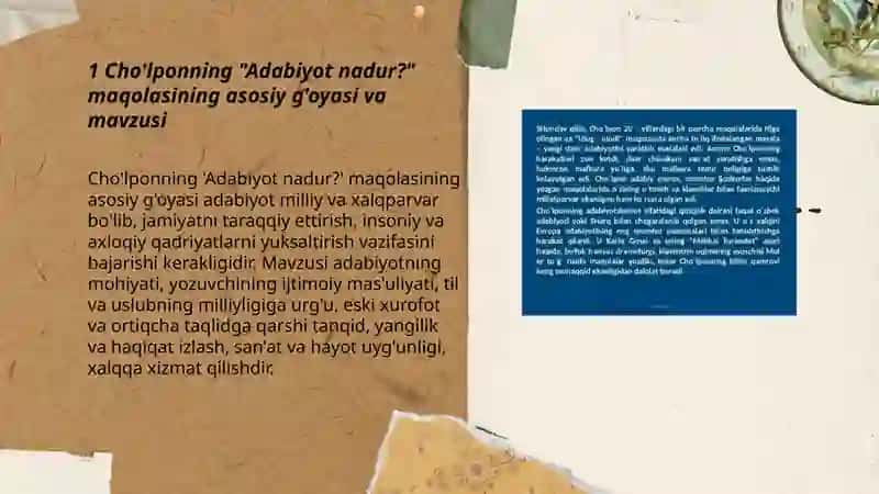 Cho'lponning "Adabiyot nadur?" maqolasini tahlil qilish 3