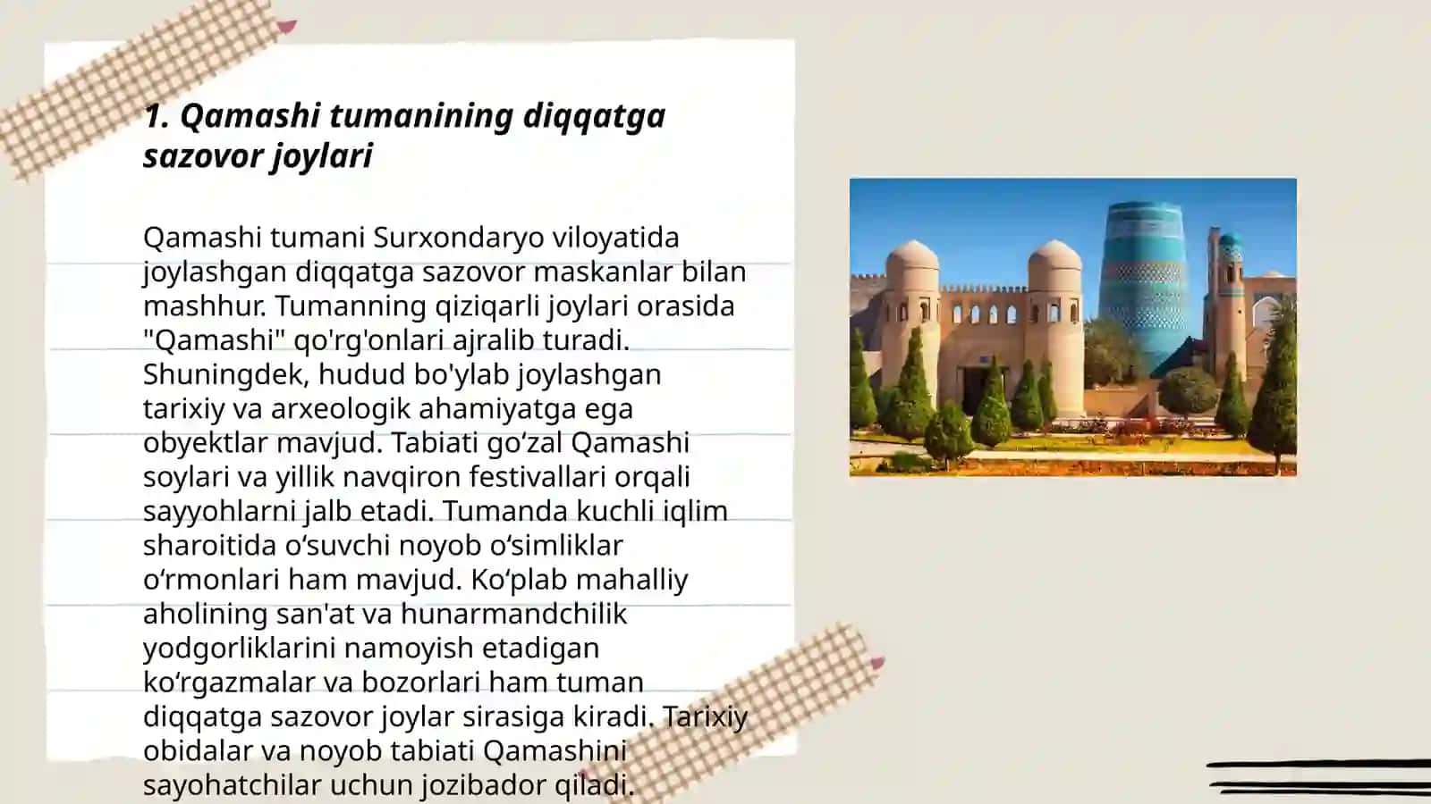 Qamashi tumanining diqqatga sazovor joylari 3