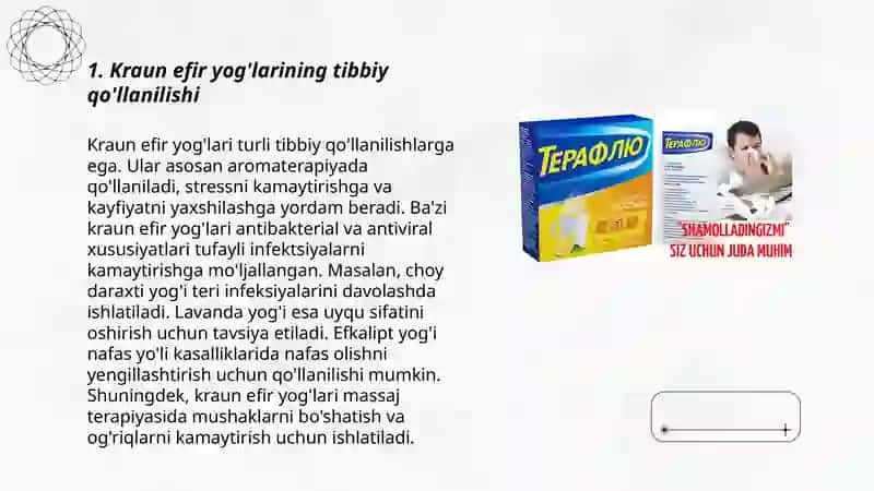 Kraun efir yog'larining tibbiy qo'llanilishi 3