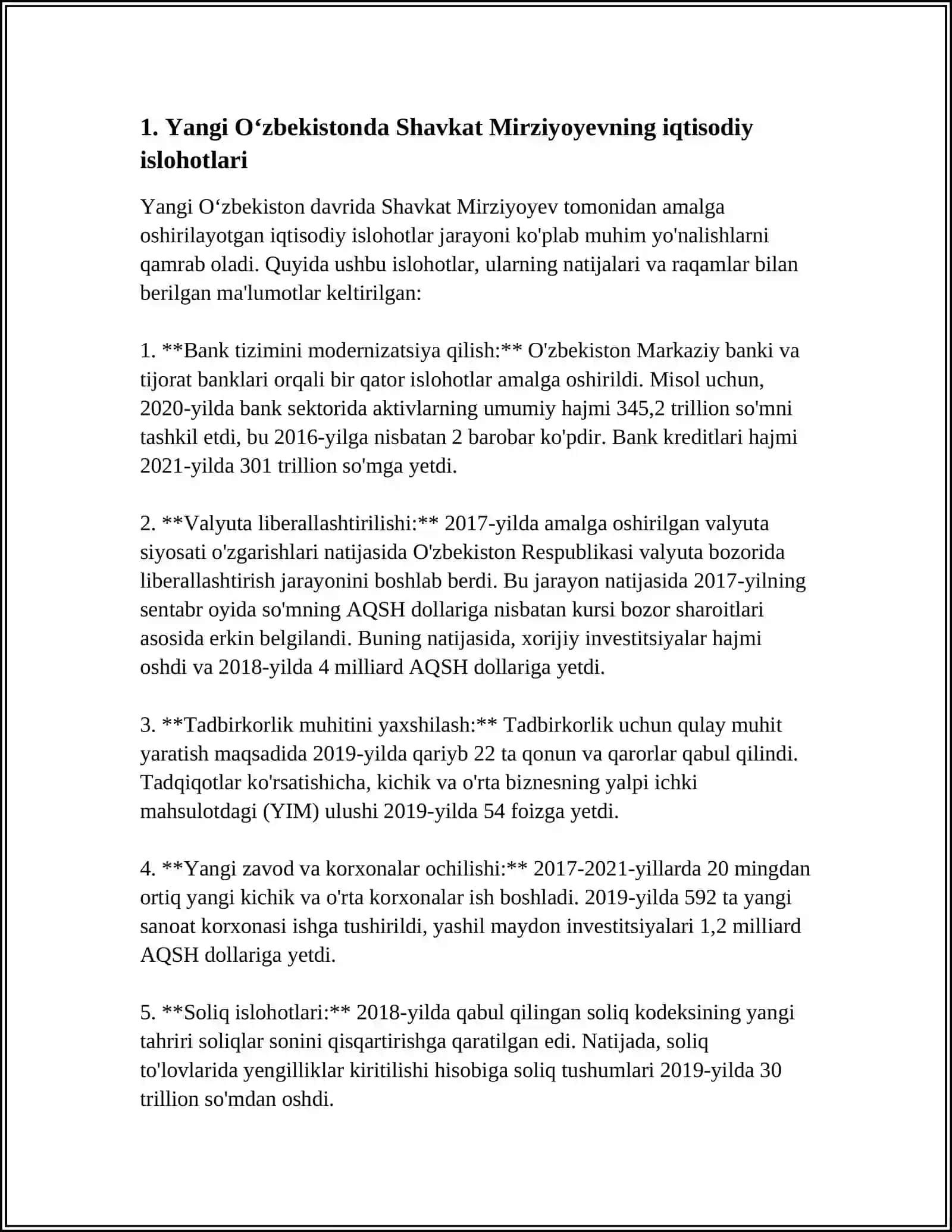 YANGI OʻZBEKISTONDA PREZIDENT SHAVKAT MIRZIYOYEVNING RAHBARLIGI VA TASHABBUSI OSTIDA AMALGA OSHIRLAYOTGAN ISLOHOTLAR 3