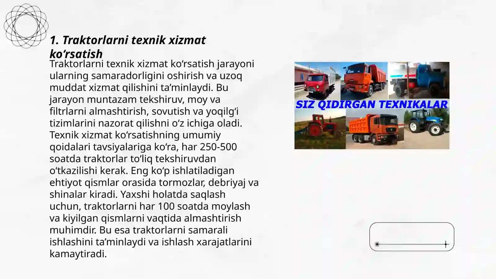 Traktorlarni texnik xizmat ko‘rsatish 3