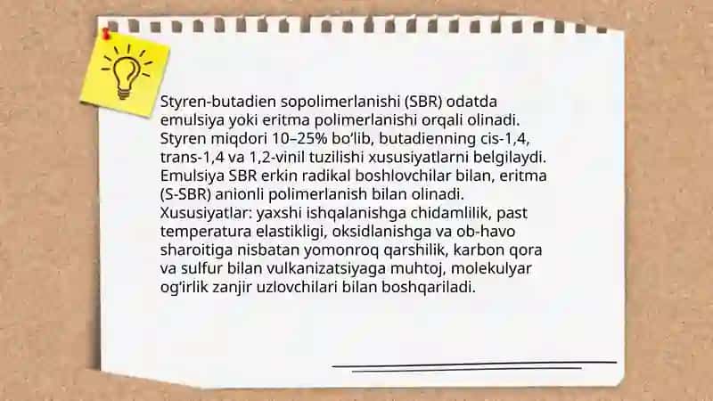 Sopolimerlanish reaksiyasi bo‘yicha olinadigan sintetik kauchuklar 3