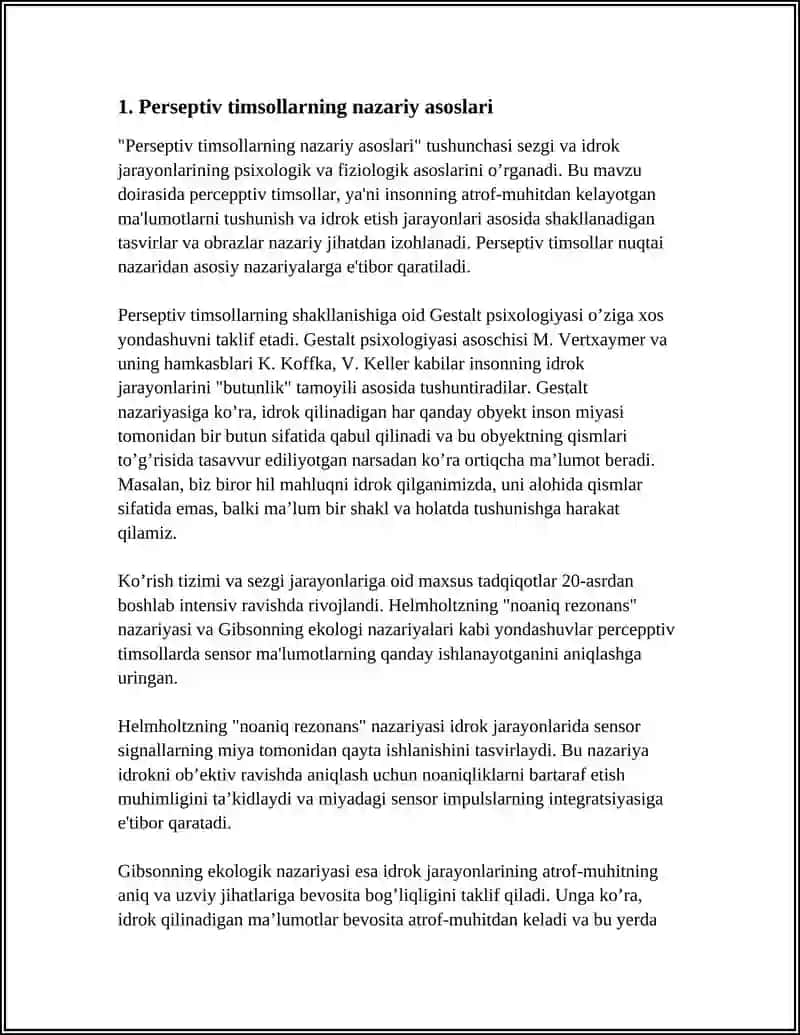 PERSEPTIV TIMSOLLARNING TASHKIL TOPISHI: O'RGANISH METODI 3