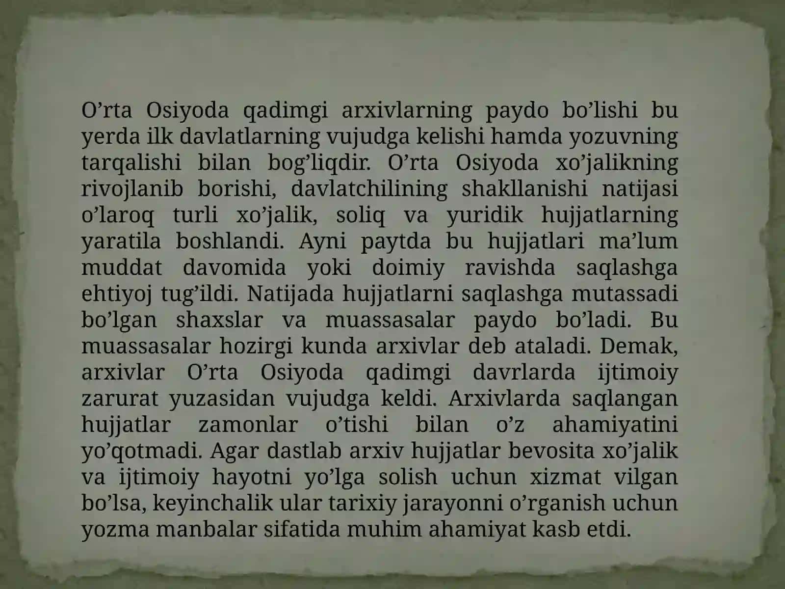 O‘RTA OSIYO ARXIVLARI  TARIXI 3