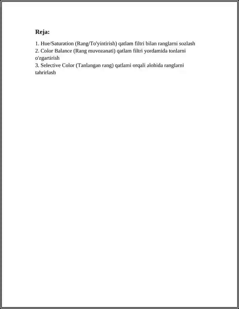 ADOBE POTOSHOP DASTURIDA RANG QATLAM FILTRLAR 3
