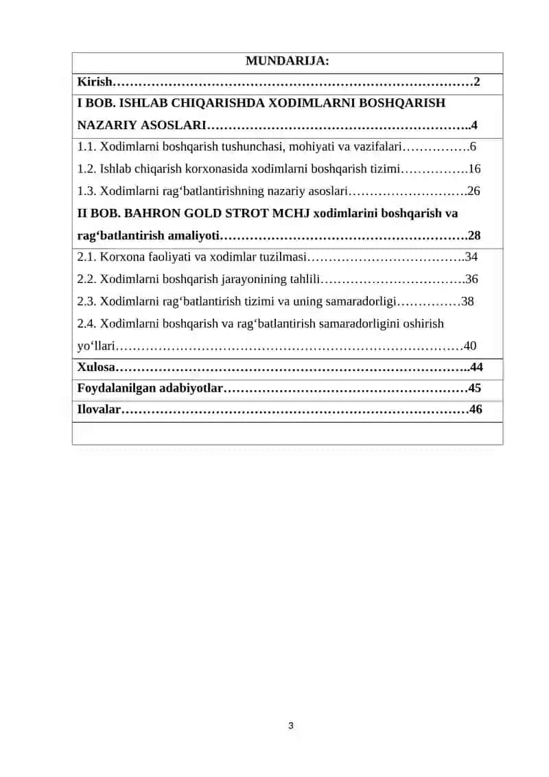 Ishlab chiqarish menejmenti kurs ishi 3
