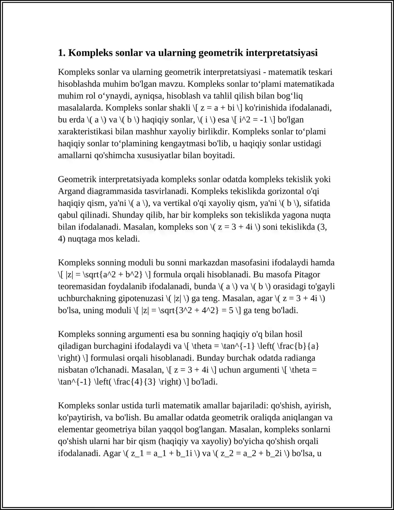 KOMPLEKS TEKISLIKDA CHIZIQLAR VA SOHALAR 3