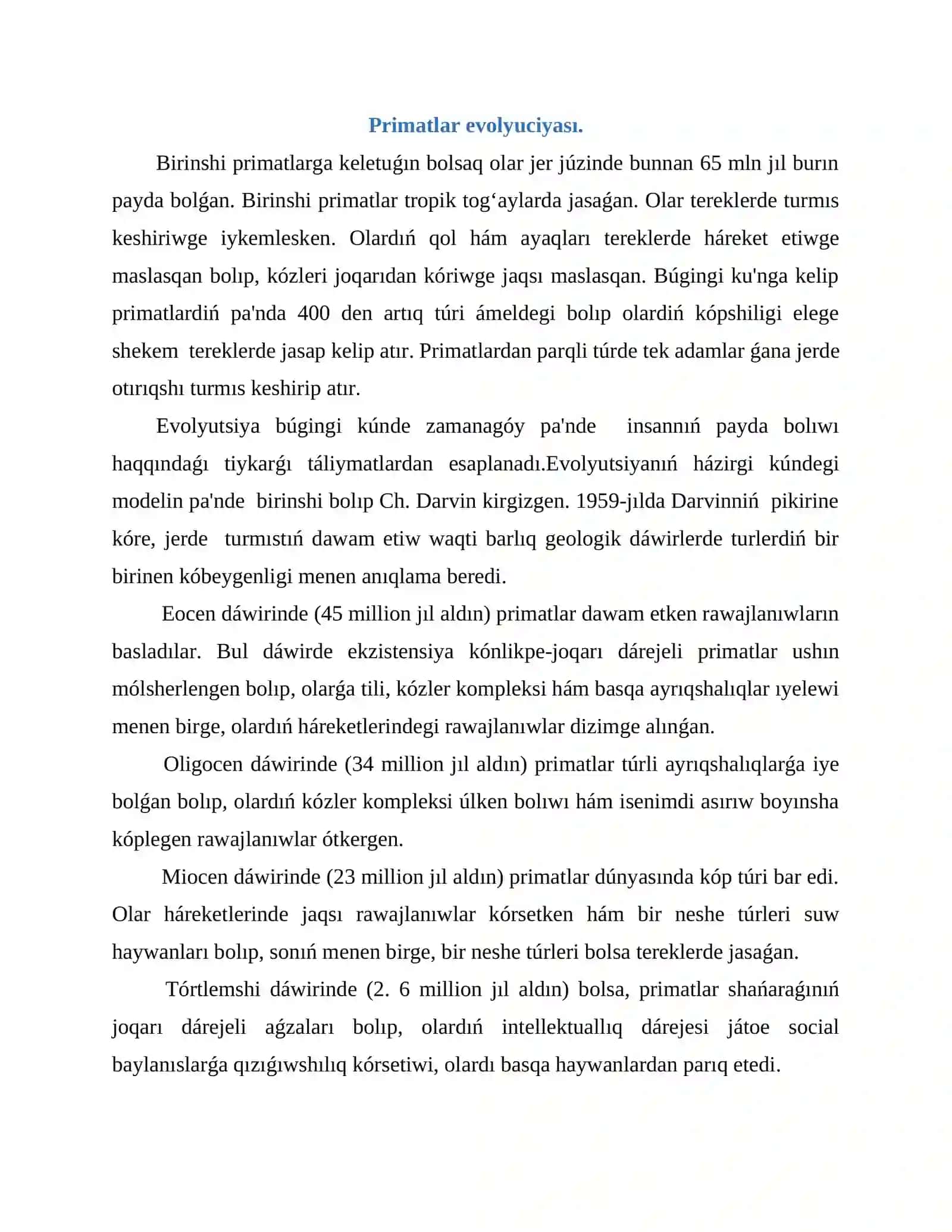 Primatlardin tiykarģi evolyuciyaliq basqishlari 3