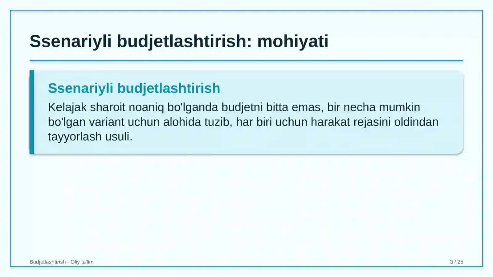 yo'l xo'jaligida stsenariyli budjetlashtirish 2858 3