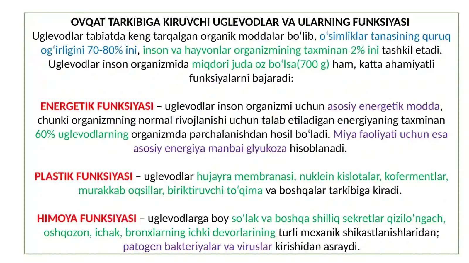 Uglevodlar almashinuvi va funksiyalari 3