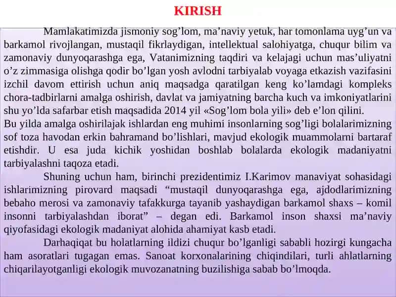 BOSHLANG'ICH SINF O'QUVCHILARIGA EKOLOGIK TARBIYA BERISHNING MAQSAD VA VAZIFALARI 3
