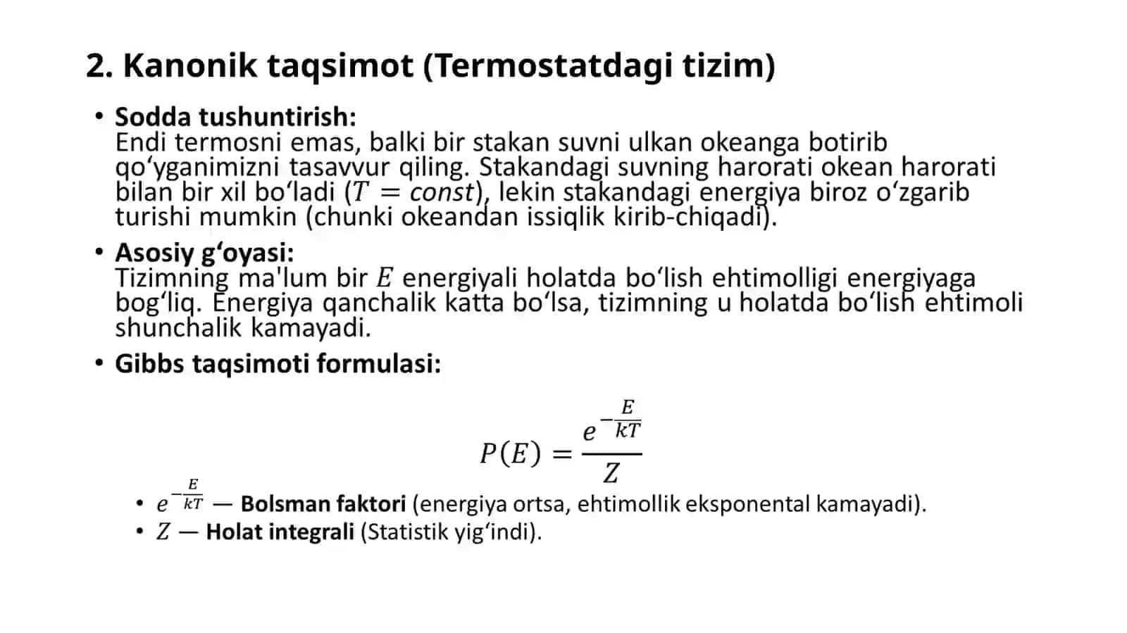 Gibbsning mikro va kichik kanonik taqsimotlari 3