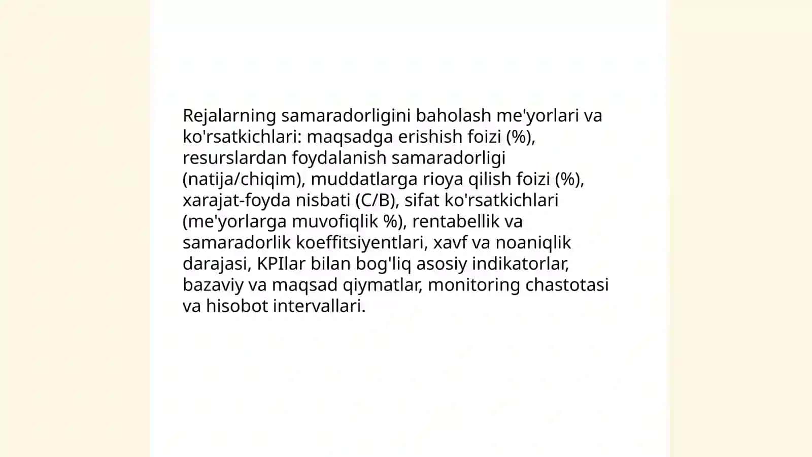 Rejalarning samaradorligi 3