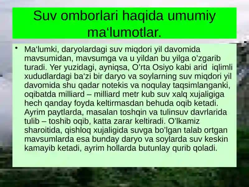 Suv omborlarining geografiyasi 3