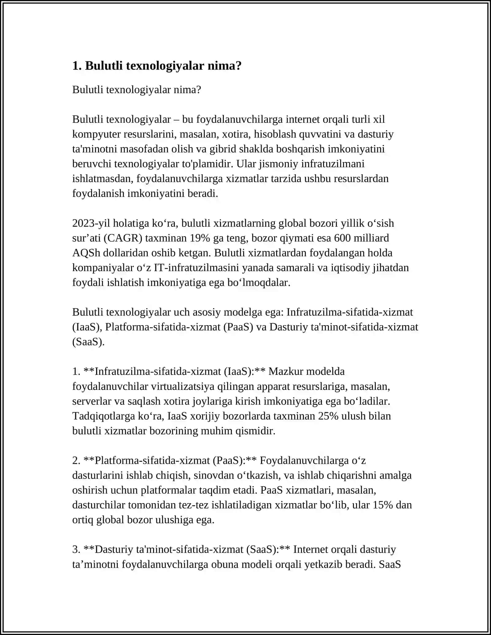 IQTISODIY MASALALARNI BULUTLI TEXNOLOGIYALARDAN FOYDALANISH XUSUSIYATLARI 3