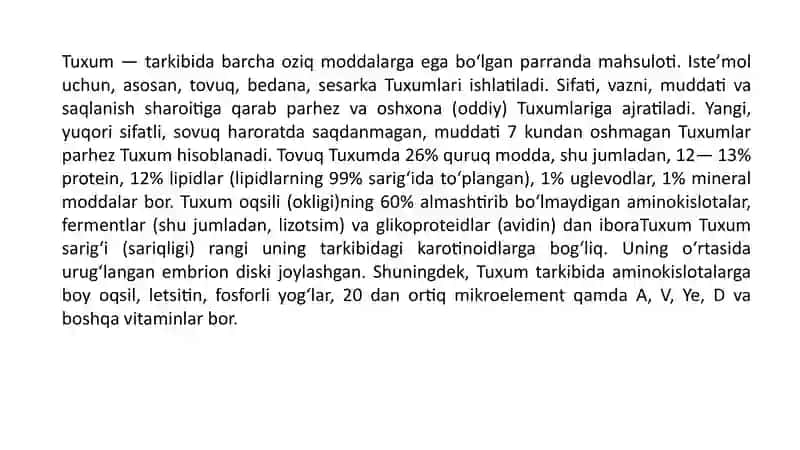 Tuxum va Tuxum Mahsulotlari 3