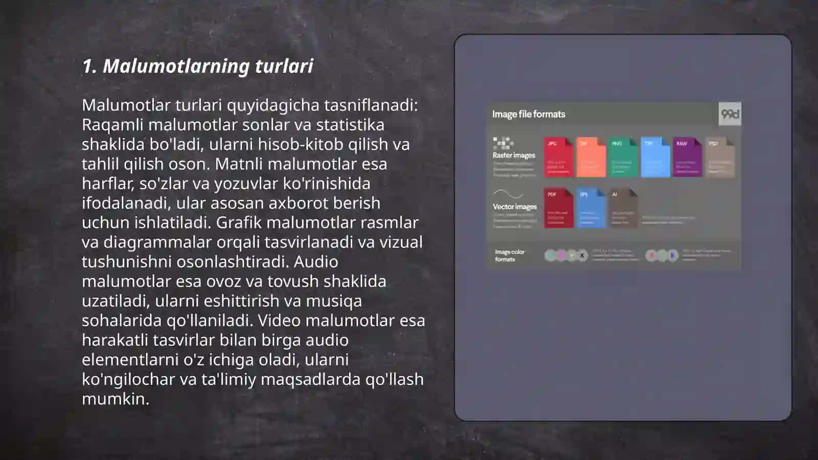 Malumotlarning hillari.Buyruqlarning formatlari va hillari.Adreslash 3