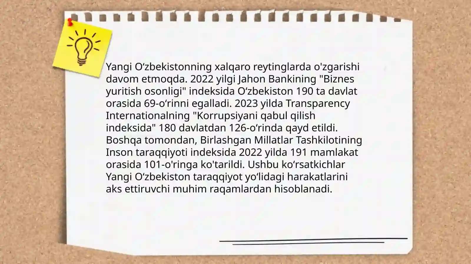 Yangi Oʻzbekistonning xalqaro reytinglarda o'zgarishi 3