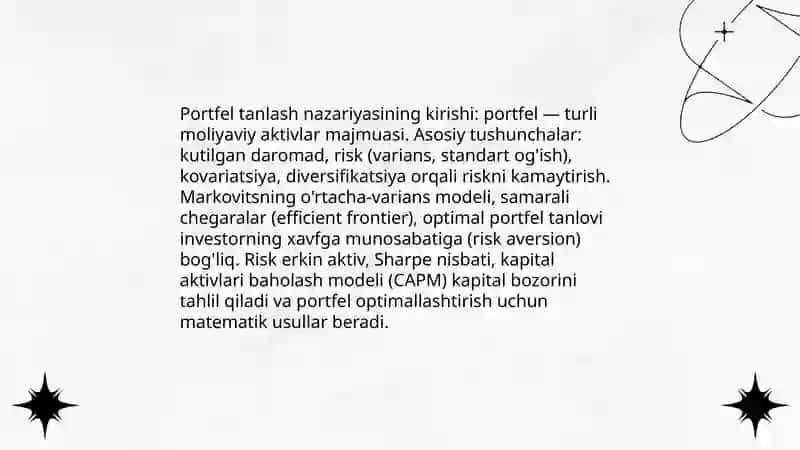 Portfel tanlash nazariyasi 3