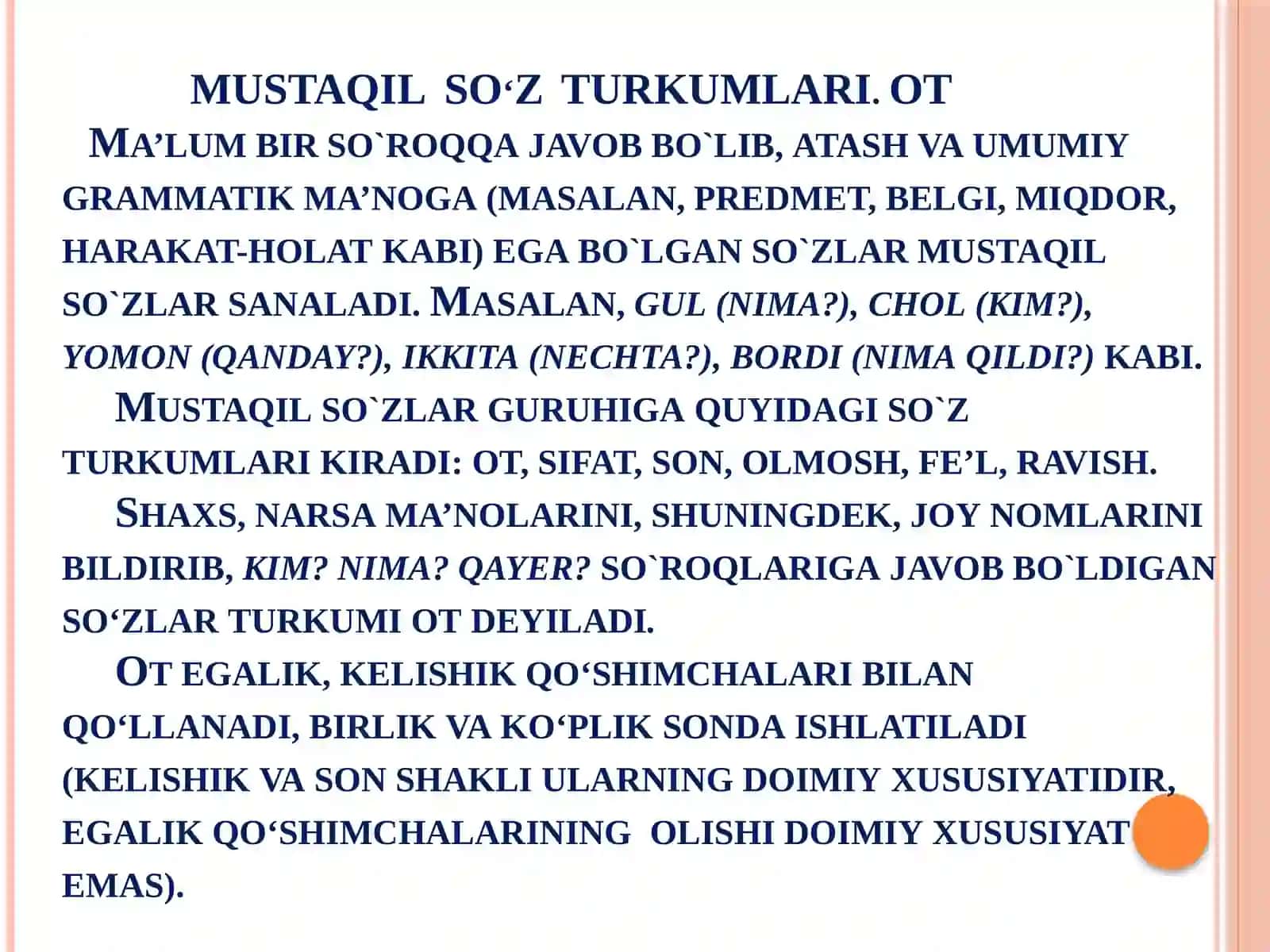 Mustaqil so‘z turkumlari. Ot so‘z turkumi 3