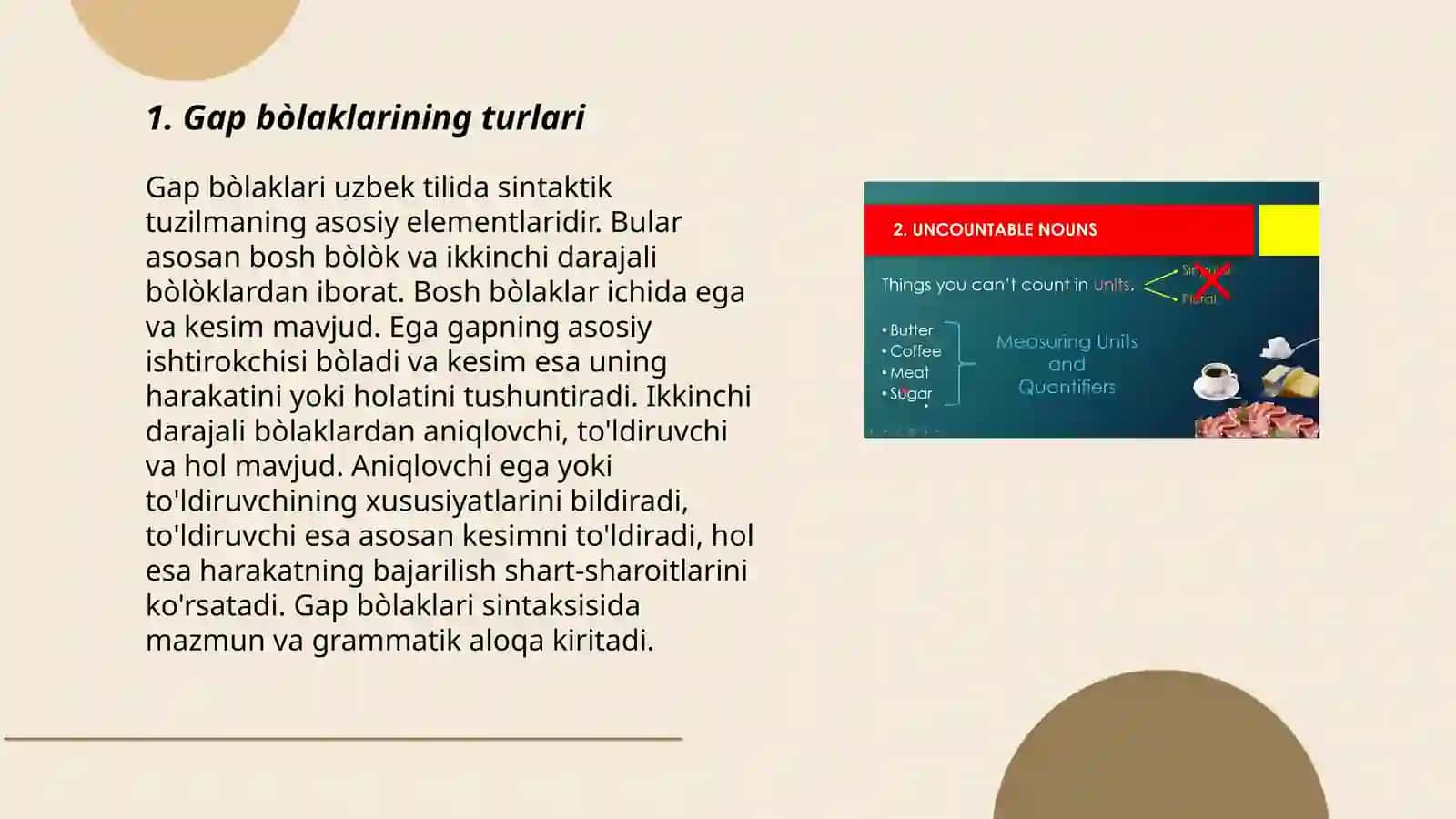 Gap bòlaklari va sanalmaydigan birliklar 3