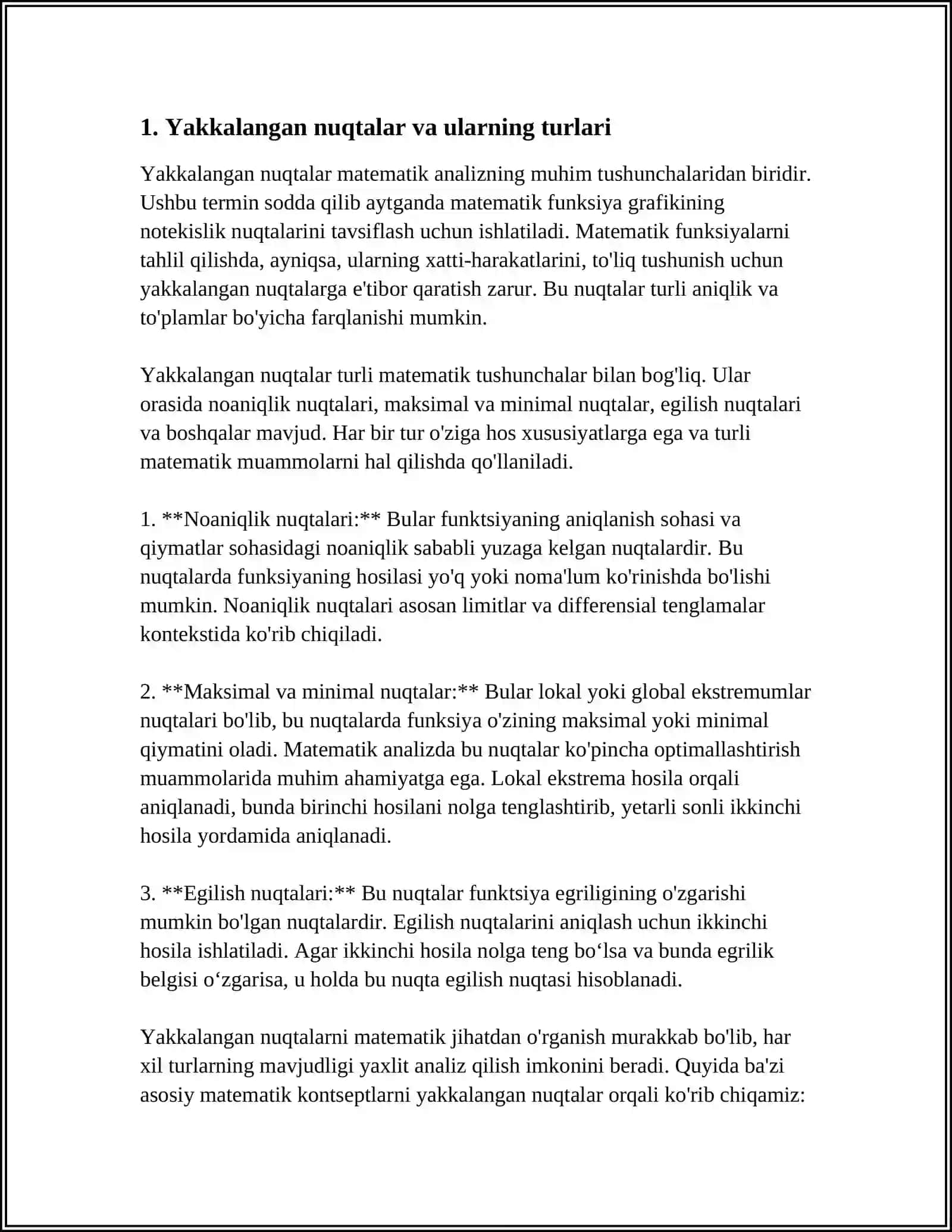 YAKKALANGAN MAHSUS NUQTALAR VA ULARNI KLASIFIKATSIYASI. TEYLOR VA LORAN QATORLARI 3
