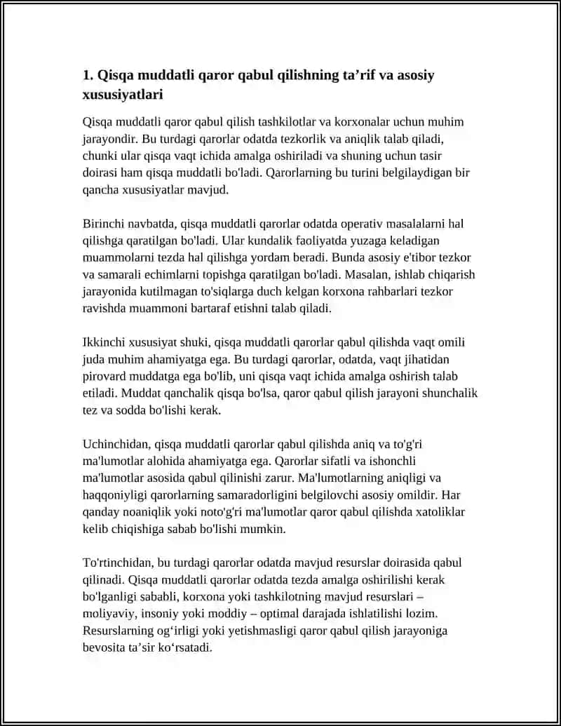 QISQA MUDDATLI QARORLAR QABUL QILISH VA TAHLIL QILISH 3