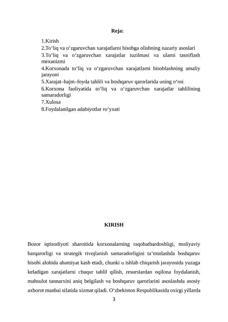 Toʻliq va oʻzgaruvchan harajatlarni xisobga olish 3