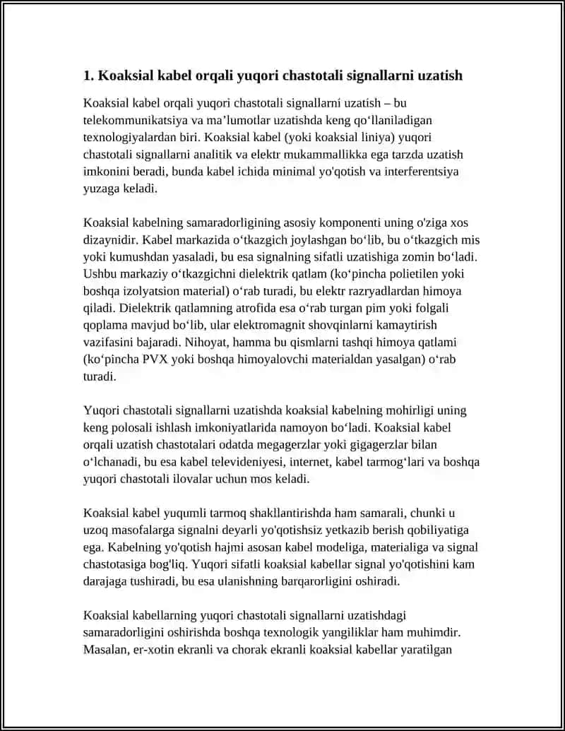 Koaksial kabel orqali yuqori chastotali signallarni uzatish 3