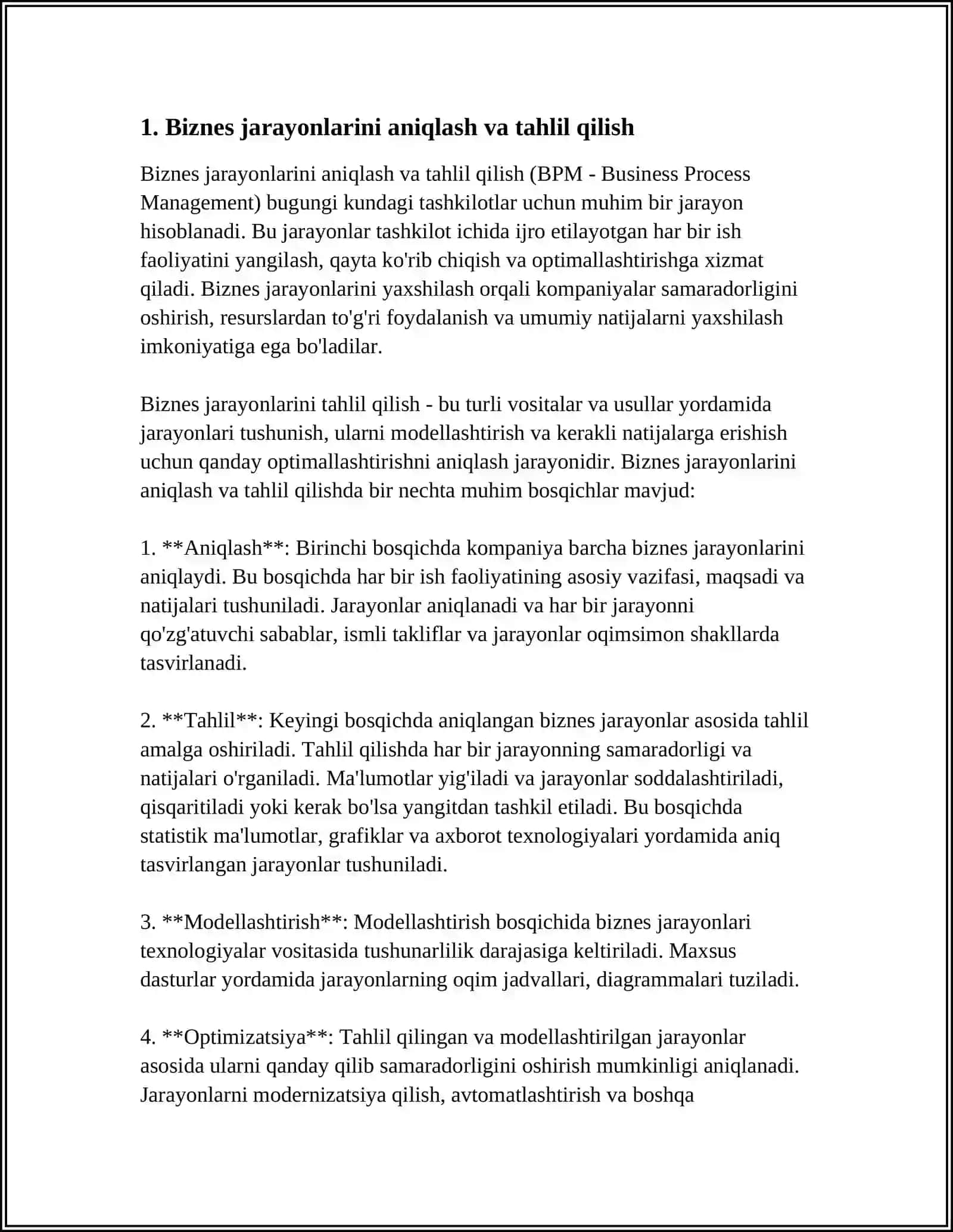 ASOSIY BIZNES JARAYONLARI UCHUN VAQT JADVALINI ISHLAB CHIQISH 3