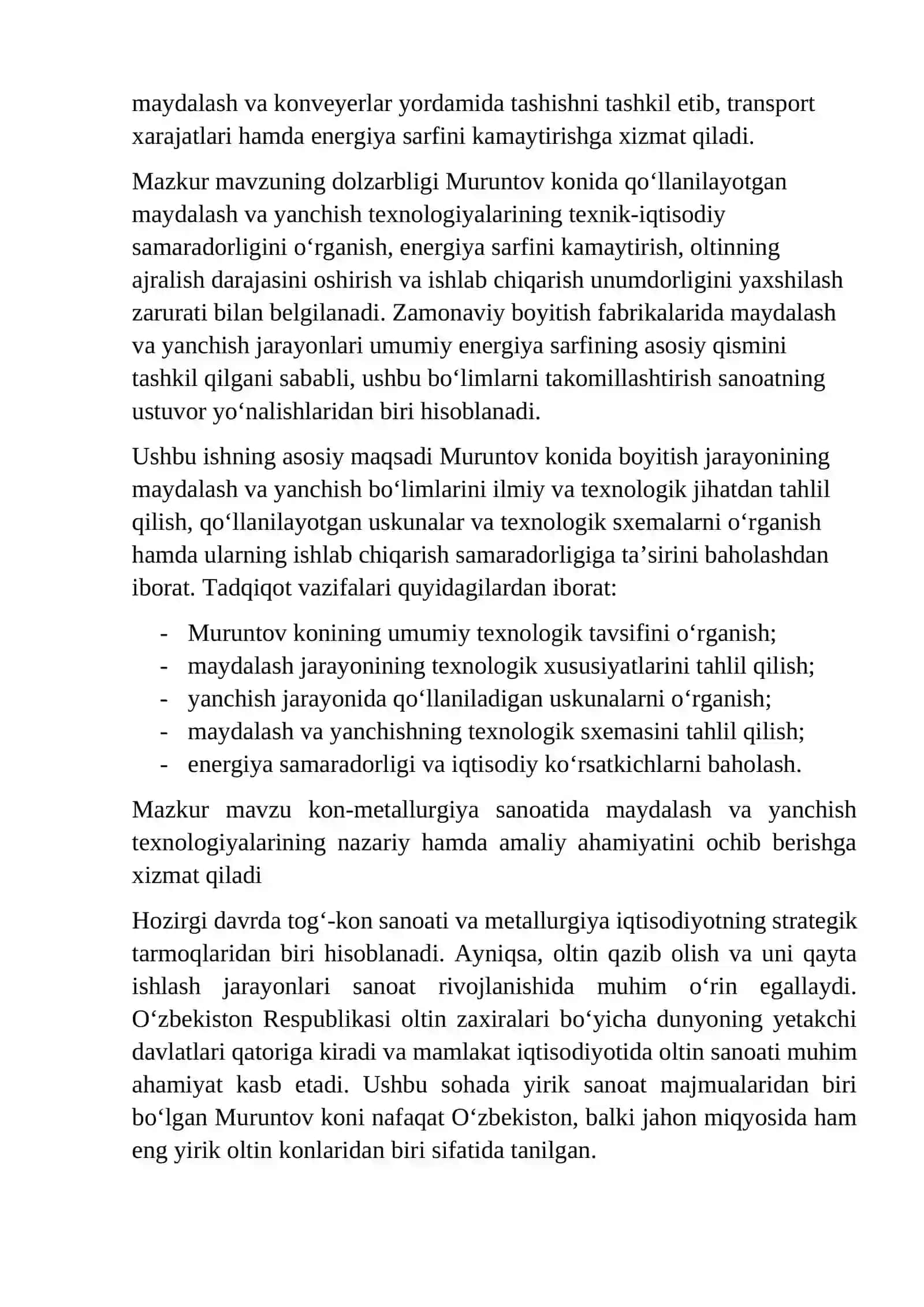 Muruntov oltin koni rudalarini boyitishda maydalash va yanchish bo’limi 3