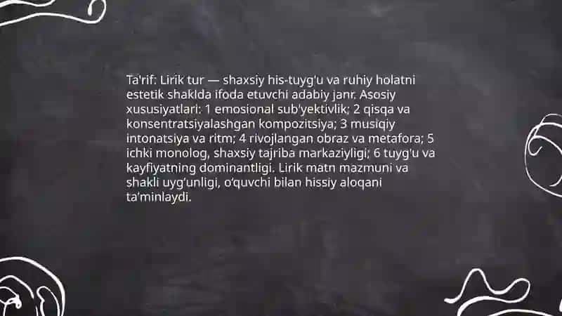 Lirik tur va unga mansub janrlar tasnifi 3