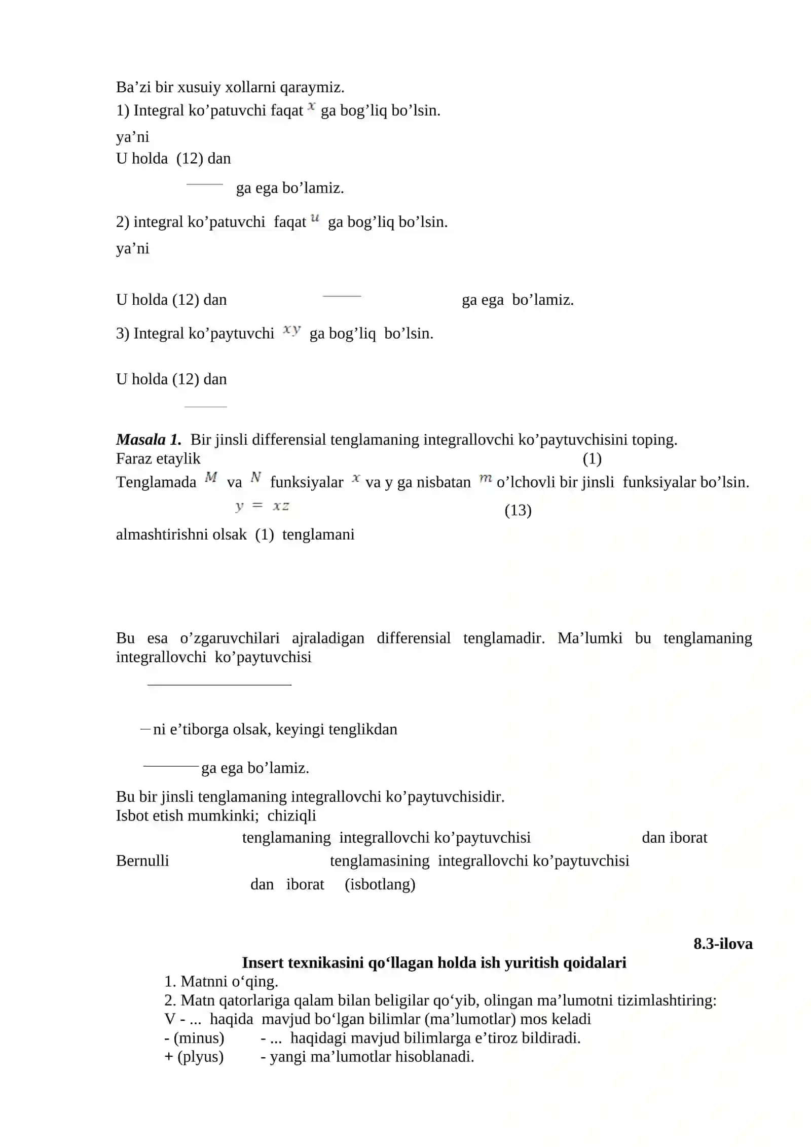 Integrallovchi ko’paytuvchini topish usullari 3