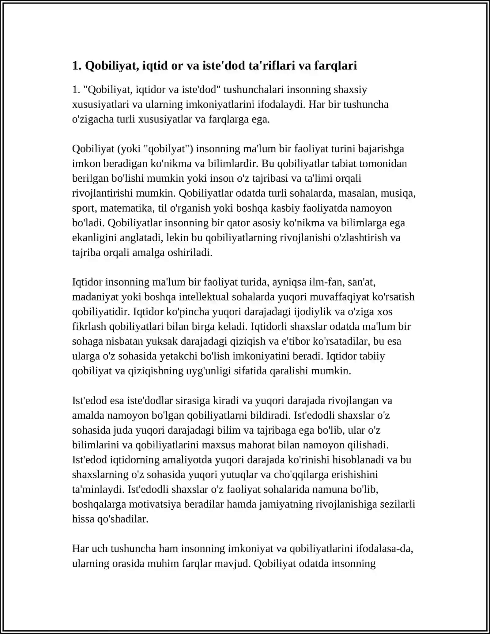 QOBILYAT, IQTIDOR VA ISTE'DOT 3