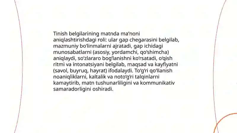 Tinish belgilarining matnda o'rinli qo'llanilishi sabablari va maqsadi haqida izohlovchi mulohazalar yozish 3
