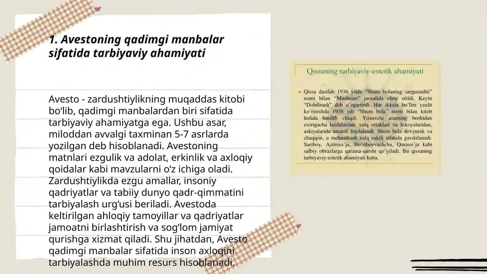 Avestoning qadimiy qòlyozma sifatidagi tarbiyaviy ahamiyati 3