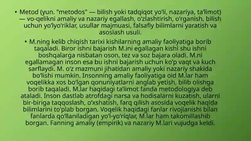Metod tushunchasi. Turlari va tasnifi 3