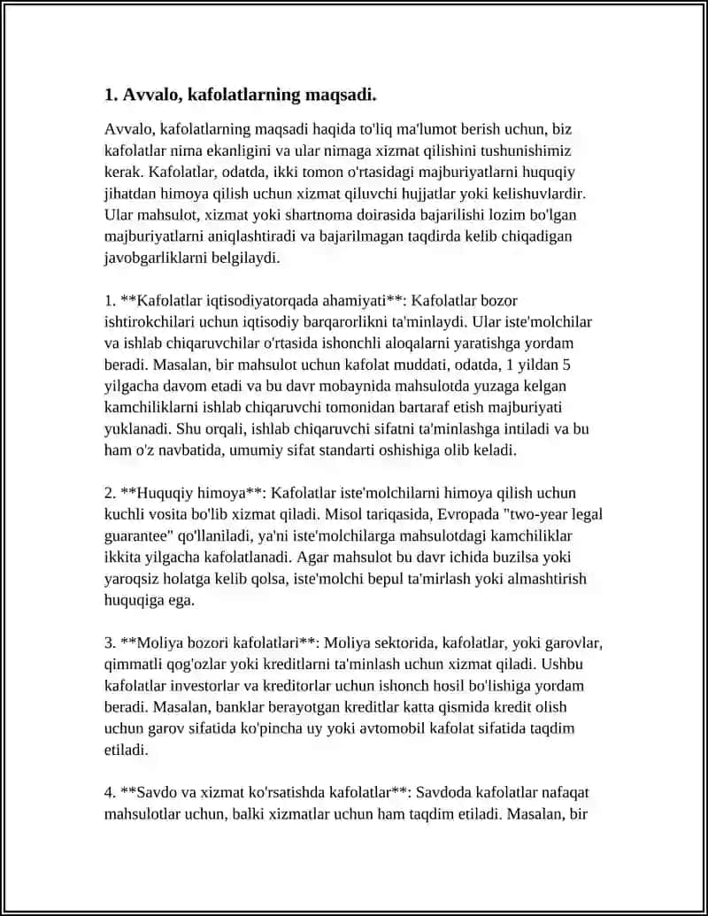 Kafolatlar iqtisodiyatorqada ahamiyati 3