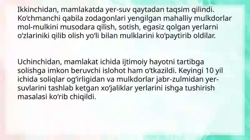 Shayboniylar o‘tkazgan islohotlar 3