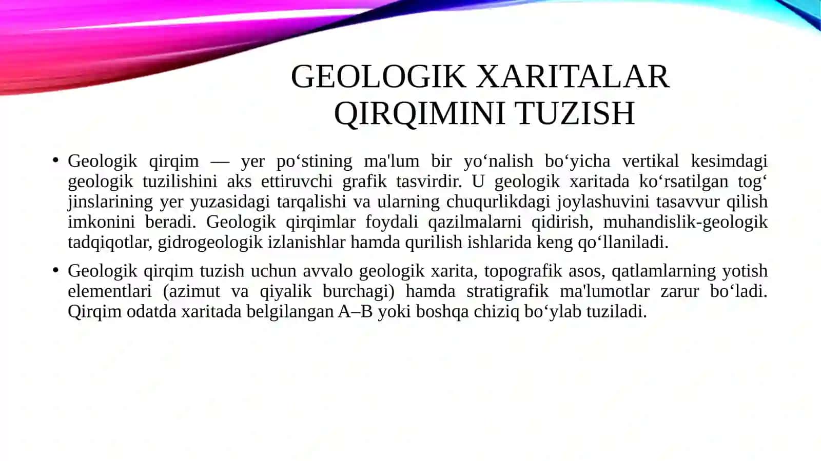 Geologik xaritalar qirqimini tuzish 3