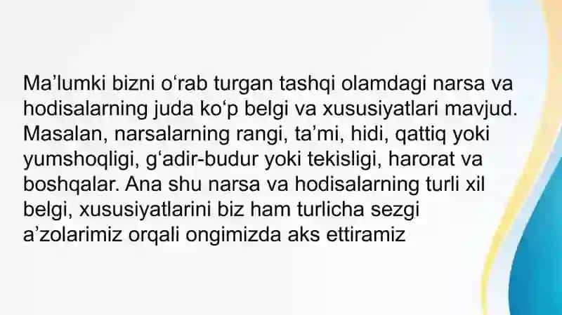 Sezgilarning tasnifivaturlari 3