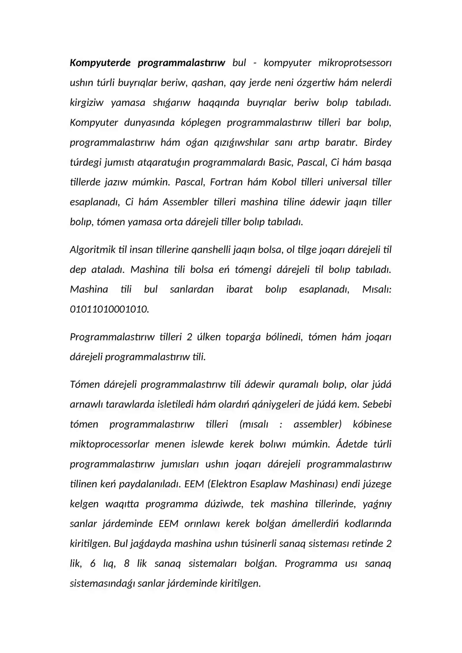 Programmalastiriw tilari hàm oniñ mùmkinshilikleri 3