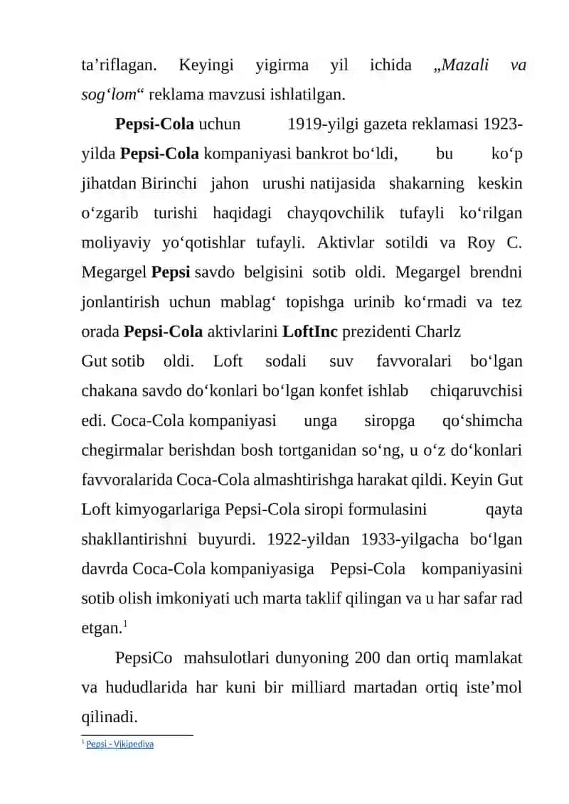 Pepsi kompaniyasining iqtisodiy tahlili 3